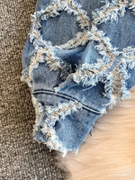 Distressed Diamond Pattern Jacket and Shorts Denim Set
