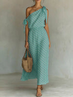 Full Size Polka Dot One-Shoulder Maxi Dress with Tie Details Plus Size