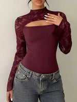 Lace Cut-out Flare Sleeve Bodysuit