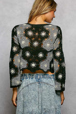 POL Floral Weave Pattern Crochet Cropped Top with Beads Detail