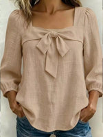 Full Size Bow Front Square Neck Blouse Plus Size