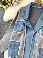 Raw Hem Denim Pocket Patchwork Cardigan