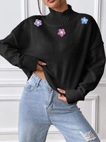 Flower Turtleneck Long Sleeve Sweater
