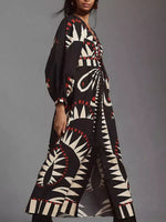 Full Size Geometric Long Sleeve Dress Plus Size