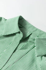 Striped Print Collared Split Neck Half Sleeve Blouse