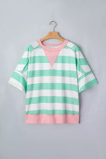 Stripe Exposed Seam Ribbed Patchwork Oversized Tee