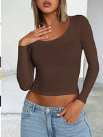 Scoop Neck Long Sleeve Fitted T-Shirt