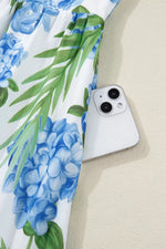 Palm Floral Print Contrast Ribbon Knot Ruffle Tiered Sleeve Mini Dress