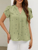 Heart Print Petal Sleeve Blouse