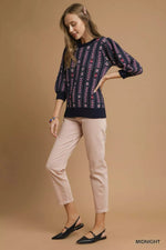 Umgee Jacquard Knit Puff Sleeve Sweater