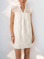 Lace Notched Cap Sleeve Mini Dress