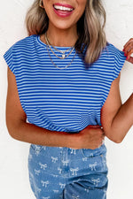 Striped Round Neck Cap Sleeve T-Shirt