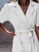 Lapel Collar Short Sleeve Tie Waist Mini Dress