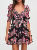 Ruffled Floral Print Half Sleeve Dress