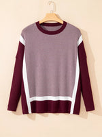 Stripe Color Block Patchwork Dolman Oversize Tunic Sweater