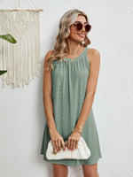 Eyelet Round Neck Sleeveless Dress