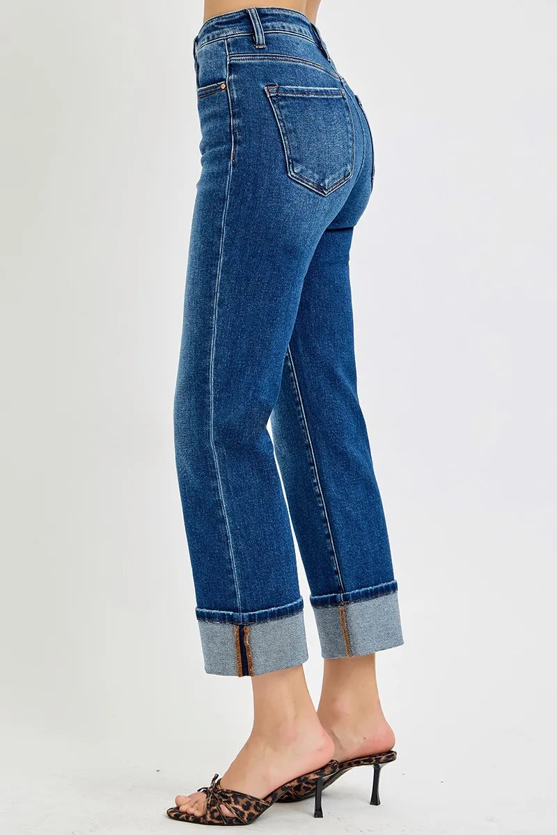 RISEN Full Size High Rise Ankle Straight Cuffed Jeans Plus Size