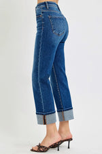 RISEN Full Size High Rise Ankle Straight Cuffed Jeans Plus Size