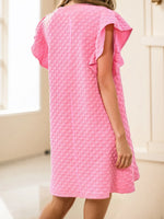 Textured Ruffle Sleeve Casual Summer Dress