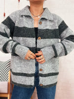 Striped Button-Up Cozy Cardigan