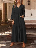 Full Size V-Neck Long Sleeve Tiered Maxi Dress Plus Size