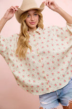 BiBi Flower Printed Short Dolman Blouse Top