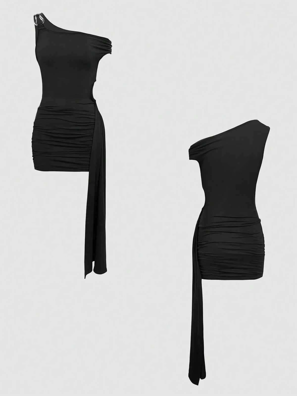 Cutout Asymmetrical Shoulder Mini Dress