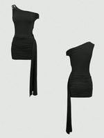 Cutout Asymmetrical Shoulder Mini Dress
