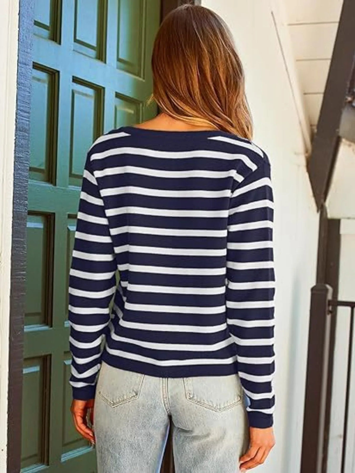 Striped Button-Up Cardigan