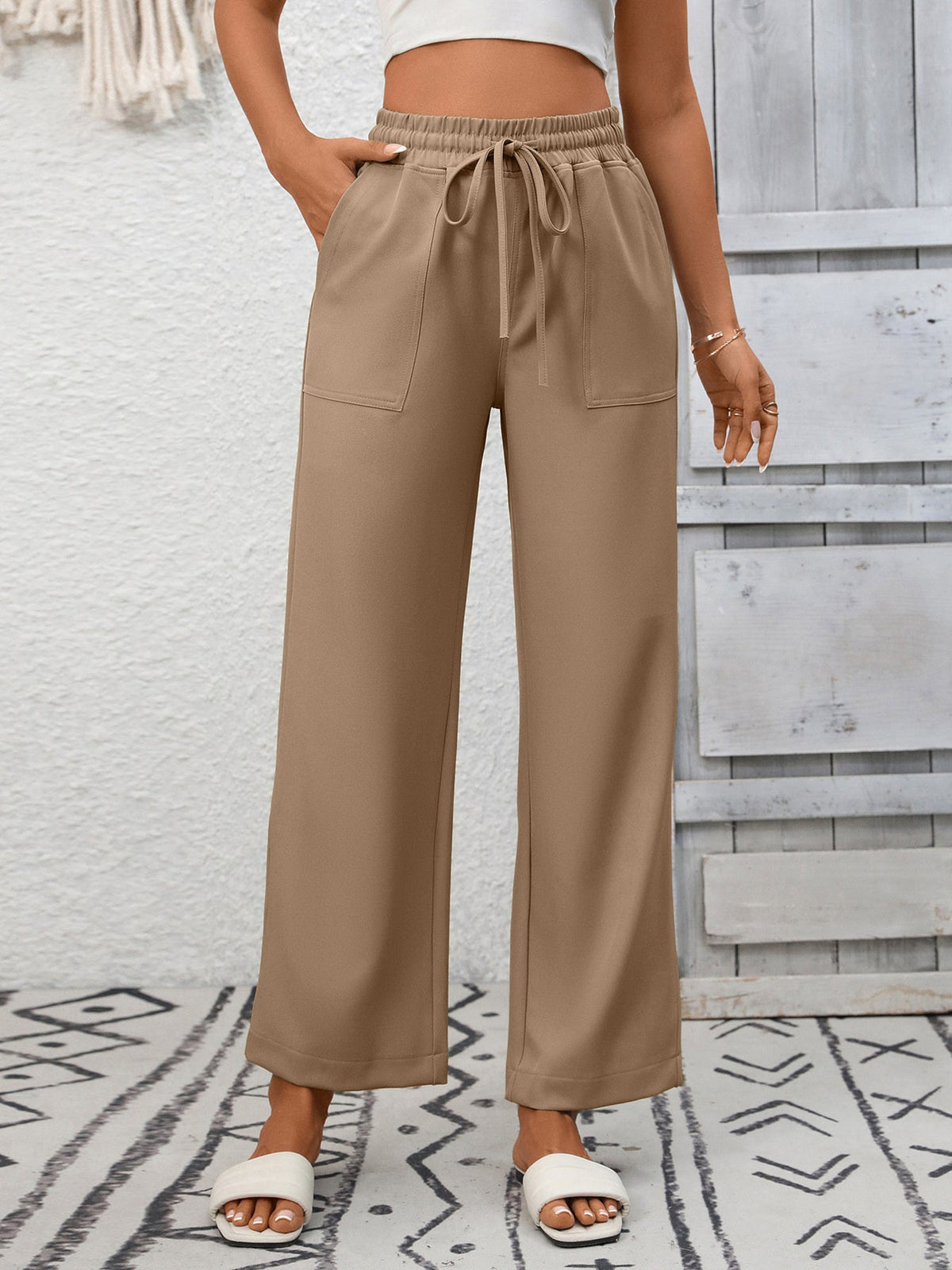 Casual Drawstring Wide Leg Pants