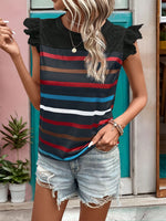 Striped Round Neck Cap Sleeve T-Shirt