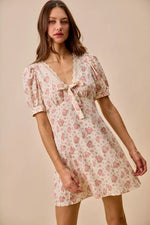 SO ME Floral Lace TrimedShort Sleeves Mini Dress