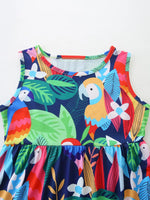 Children's Tropical Parrot Print Sleeveless A-Line Dress