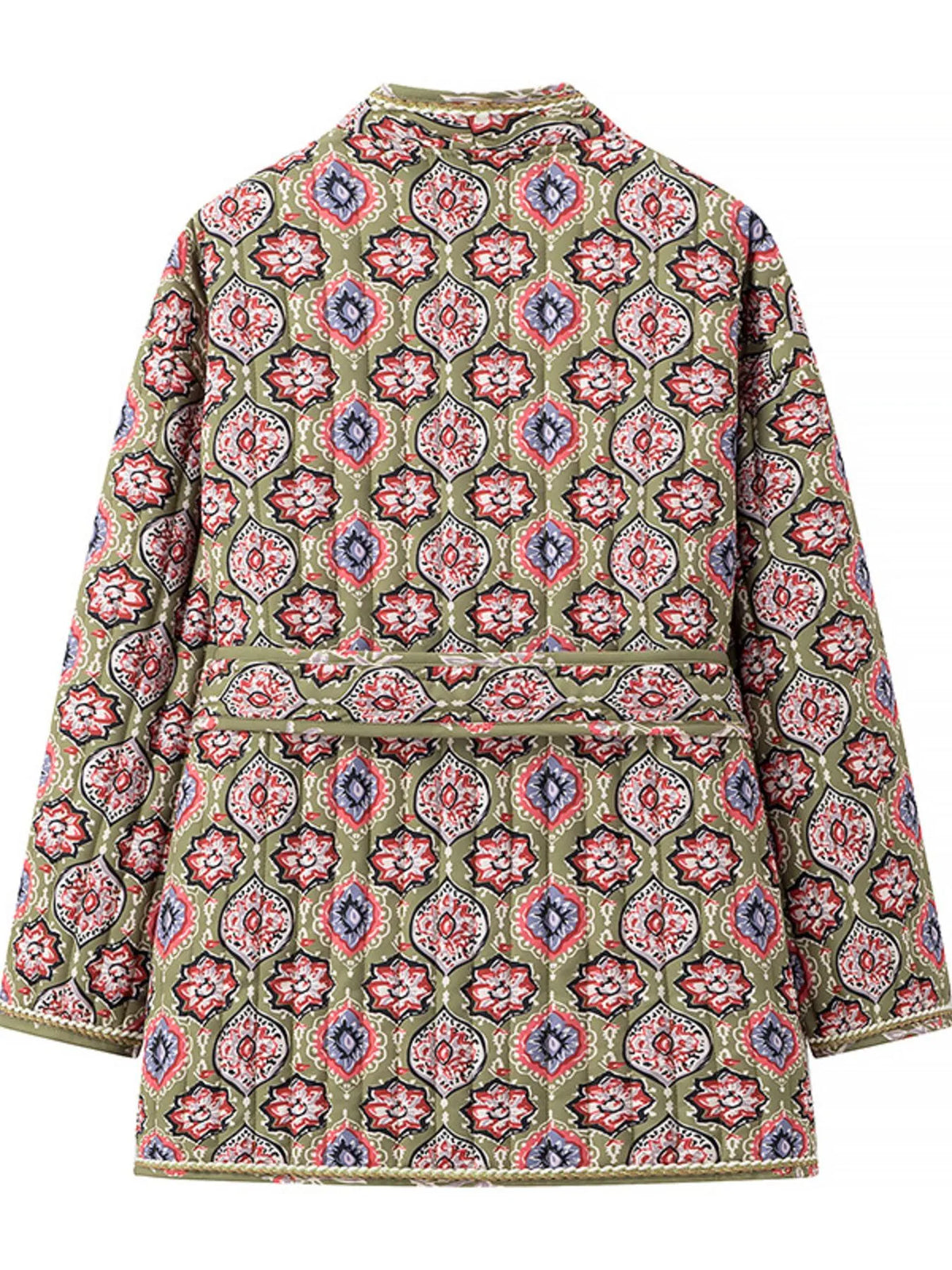 Belted Open Front Floral Winter Coat