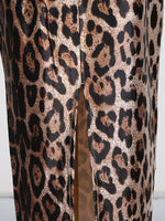Leopard Print Bodycon Back Slit Midi Dress