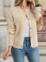 Bow Button Up Long Sleeve Cardigan