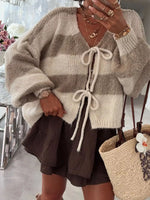 Striped Tie-Front Knit Cardigan