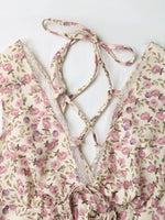 Floral Print Lace Trim Tie Front Dress