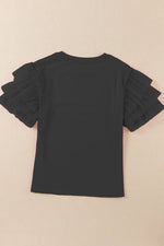 Ruffled Round Neck Short Sleeve Blouse
