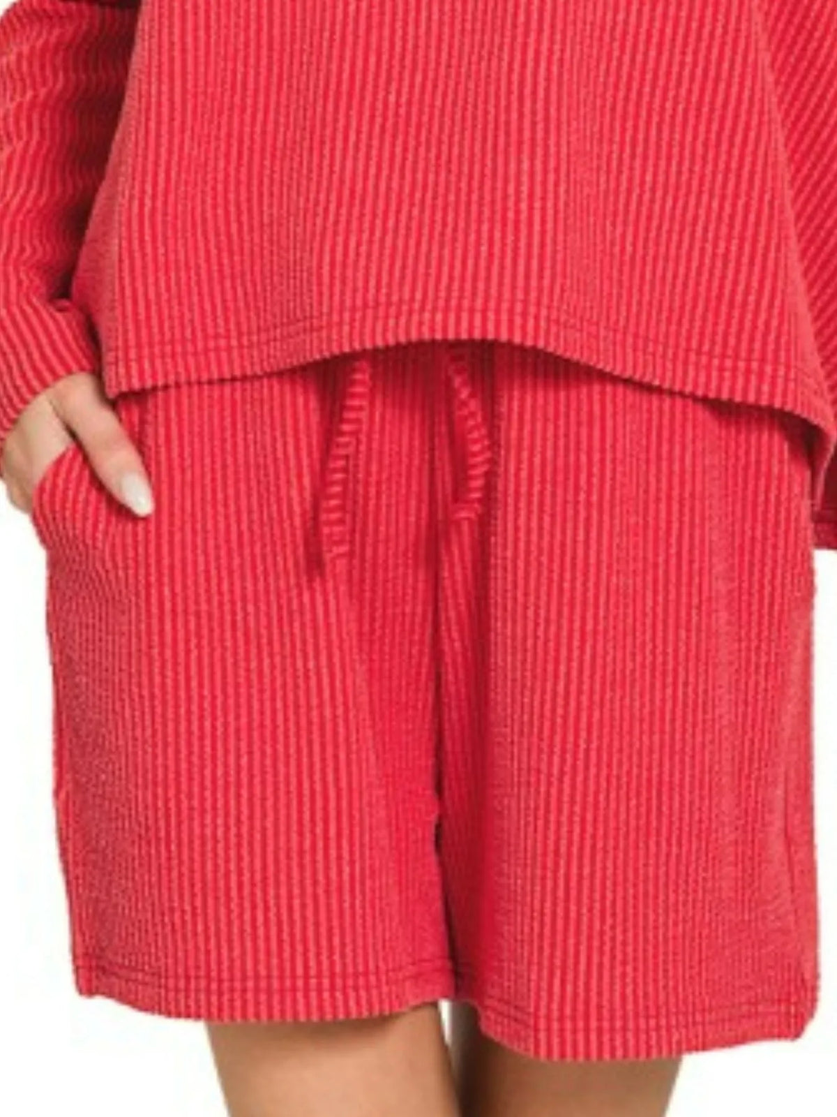 Zenana Corded Rib Long Sleeve Tee and Shorts Set