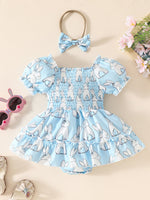 Children's Bunny Print Smocked Dress & Headband Set