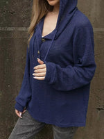 Waffle Knit Hoodie with Button Detail