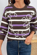 Stripe Embroidered Detail Drop Shoulder Sweater