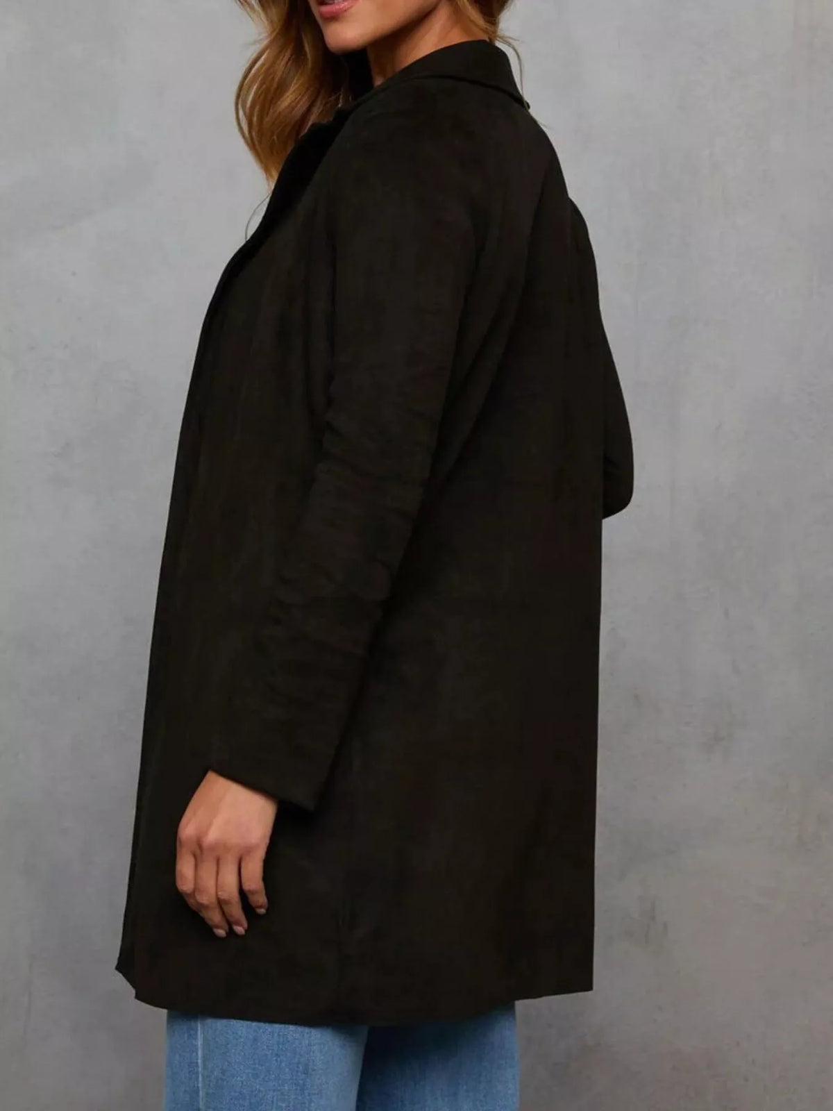 Full Size Open Front Longline Outerwear Plus Size