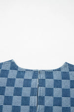 Frayed Hem Checkered Denim Mini Dress
