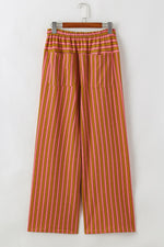 Stripe Button Pocket Tie Waist Casual Wide Leg Pants