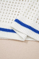 USA Flag Eyelet Knitted Cap Sleeve Sweater Top