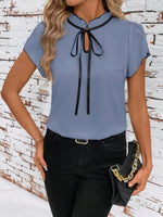Tie Neck Short Sleeve Blouse