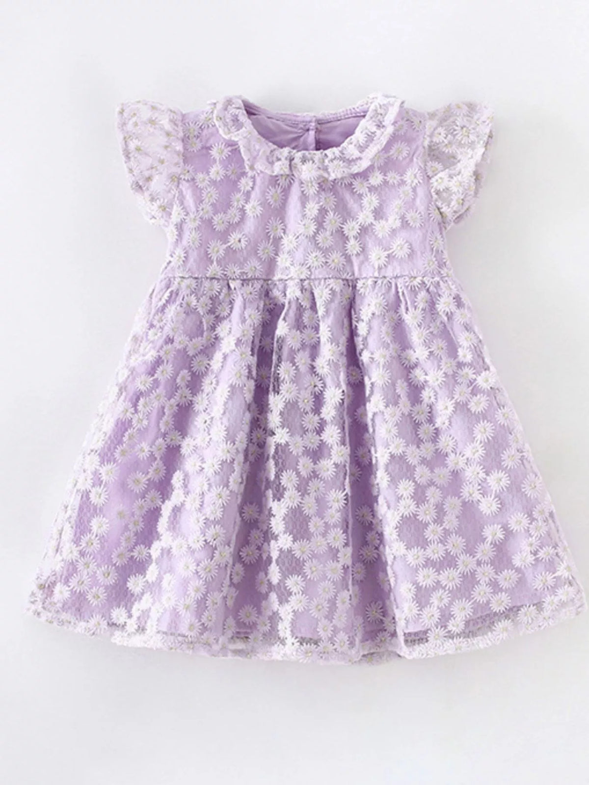 Children's Floral Lace Ruffle Sleeve Party Dress