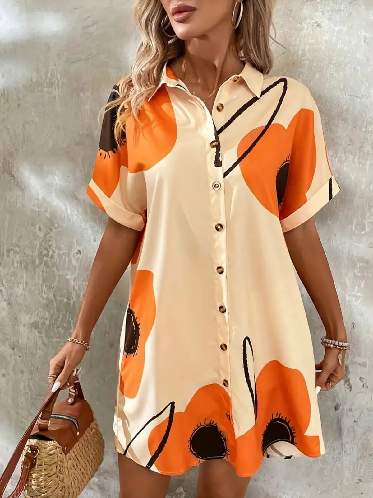 Printed Button-Front Shirt Dress